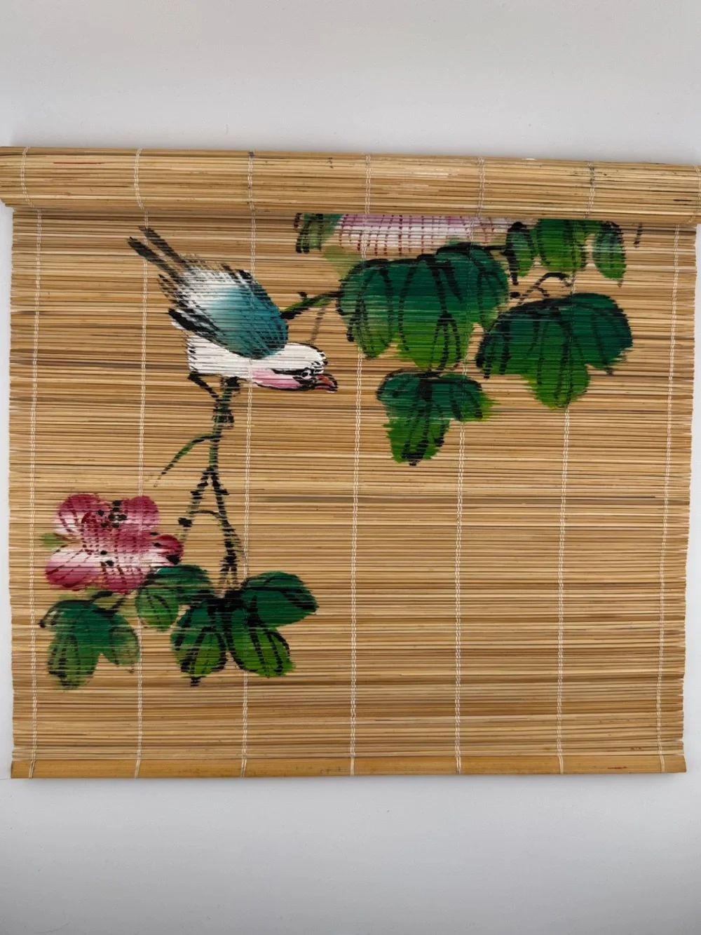 Chinese Hand Painted Reed Wall Hanging | Birds & Flowers | 18